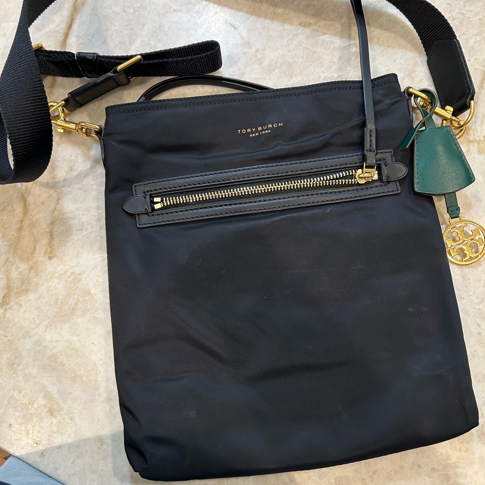 Tory Burch Black Nylon Crossbody Bag with Gold Details